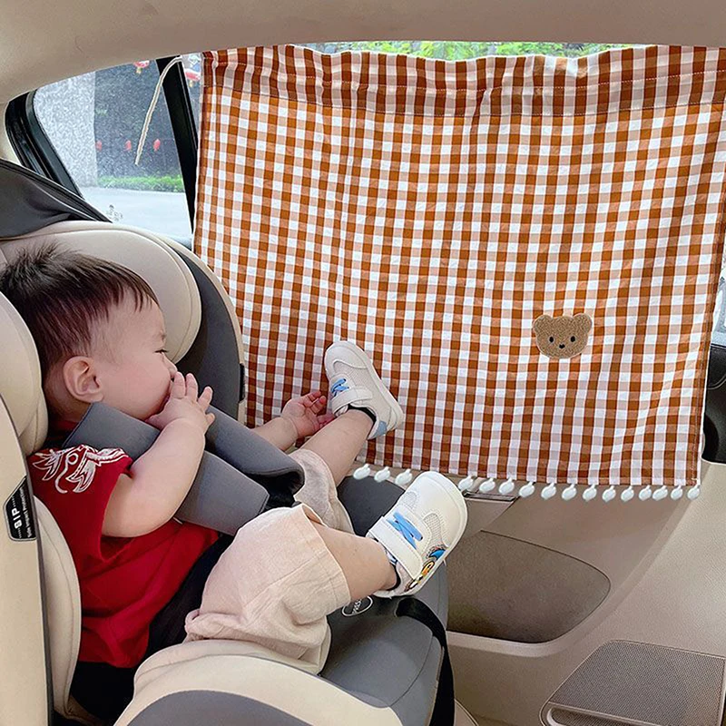 

Universal Car Sun Shade Curtains Cute Cartoon Lattice Car Styling Rear Side Window Windshield Sunshade Protect Window Curtains