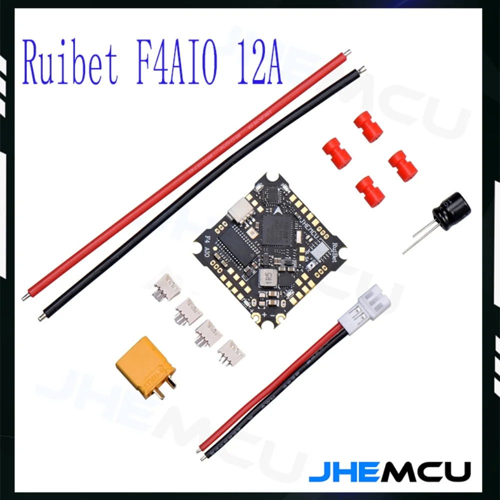 JHEMCU Ruibet F4AIO 12A F411 Flight Controller ICM42688P W/5V BEC Built-in 12A BLHELI_S 1-2S 4in1 ESC 25.5X25.5mm for FPV Drone