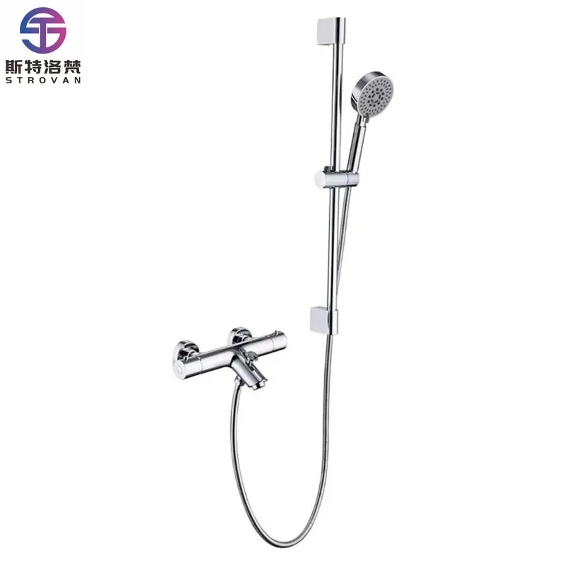 

Round Thermostatic Bathroom Shower Faucet Showering Mixer Wall Mount Polished Mixer Brass