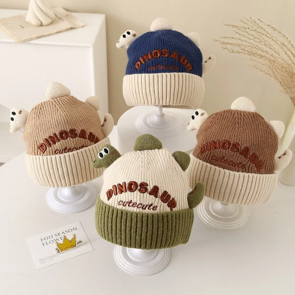

New Cute Cartoon Dinosaur Kid Pullover Hat Windproof Warm Ear Protection Hat Thickned Cold Proof Knitted Hat Winter