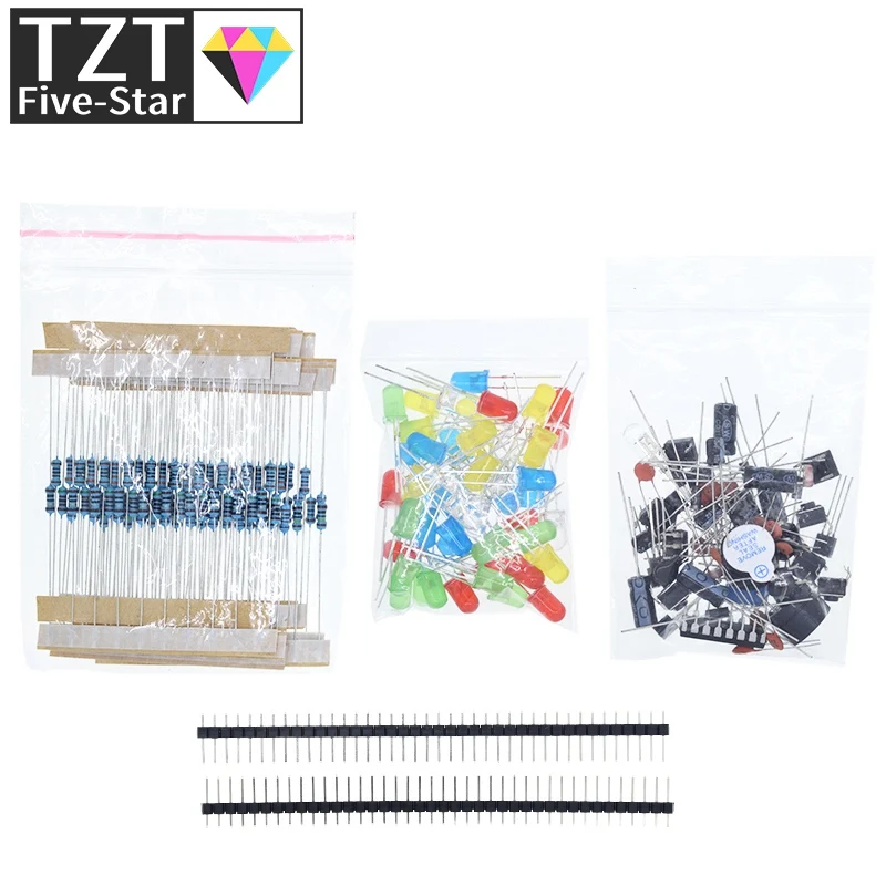 TZT 1/5PCS New Electronics Components Basic Starter Kit for Arduino UNO MEGA2560 Raspberry Pi with LED Buzzer Capacitor Resistor