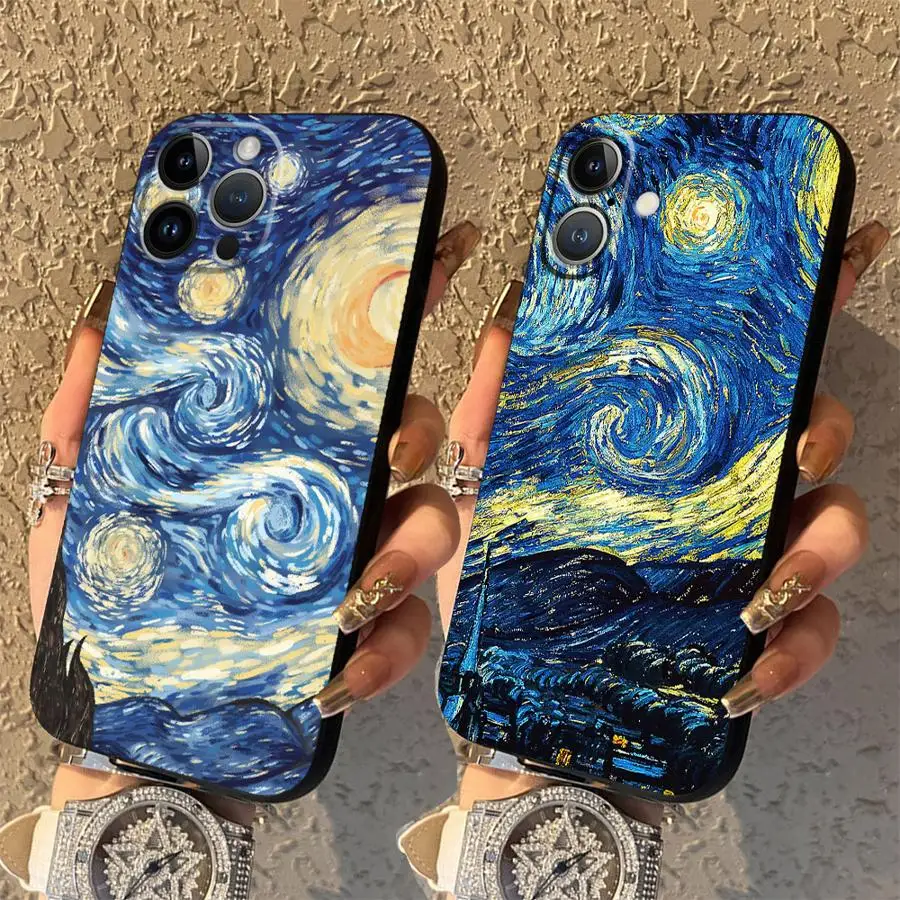

Van Gogh Starry Sky Phone Case For iPhone 17 16 15 11 12 14 13 Pro Max Mini XS XR 7 Plus 16E Air Shockproof Silicone Soft Cover