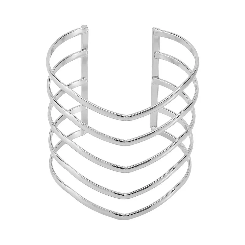 سوار معدني مبالغ فيه، سوار مخطط مخصص مفتوح على الوجهين، سوار معدني عصري، سوار.