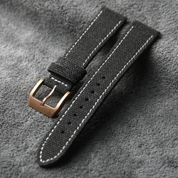 Canvas Hand Laminated Leather Strap With Bronze Clasp, 20MM 21MM 22MM Fits Bronze Watch Bracelet Soft Thin Men Watchband