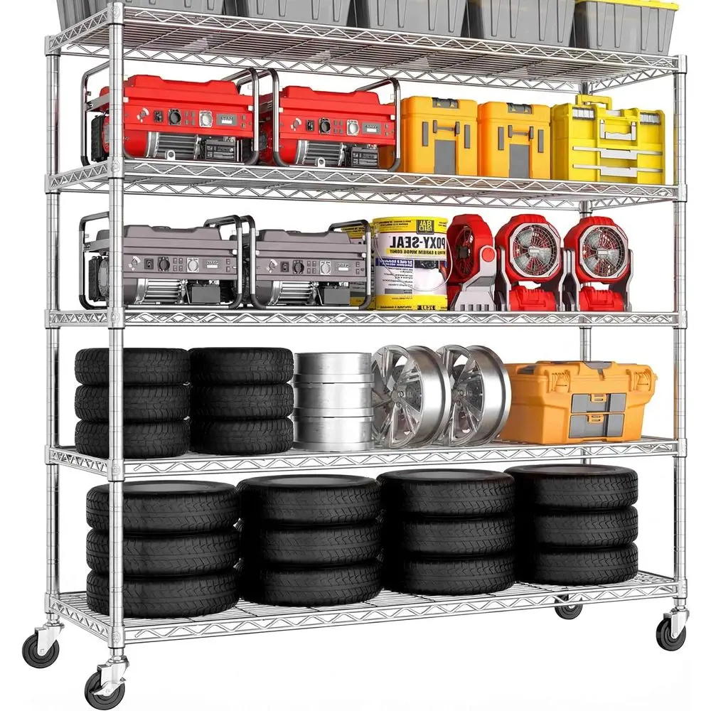 

Металлический регулируемый стеллаж на колесах для тяжелых нагрузок, 48 x 24 x 81 дюймов, грузоподъемность 1360 кг, для коммерческого использования