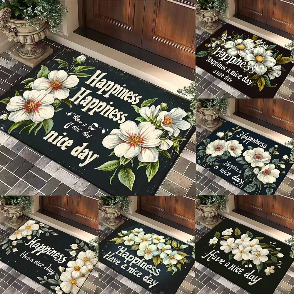 Weiße Bodenmatte mit Gänseblümchen-Blumenmuster, Willkommensmatte, Küchenteppich, Badezimmer-Eingangsmatte, rutschfeste Matte, Türmatte für drinnen und draußen