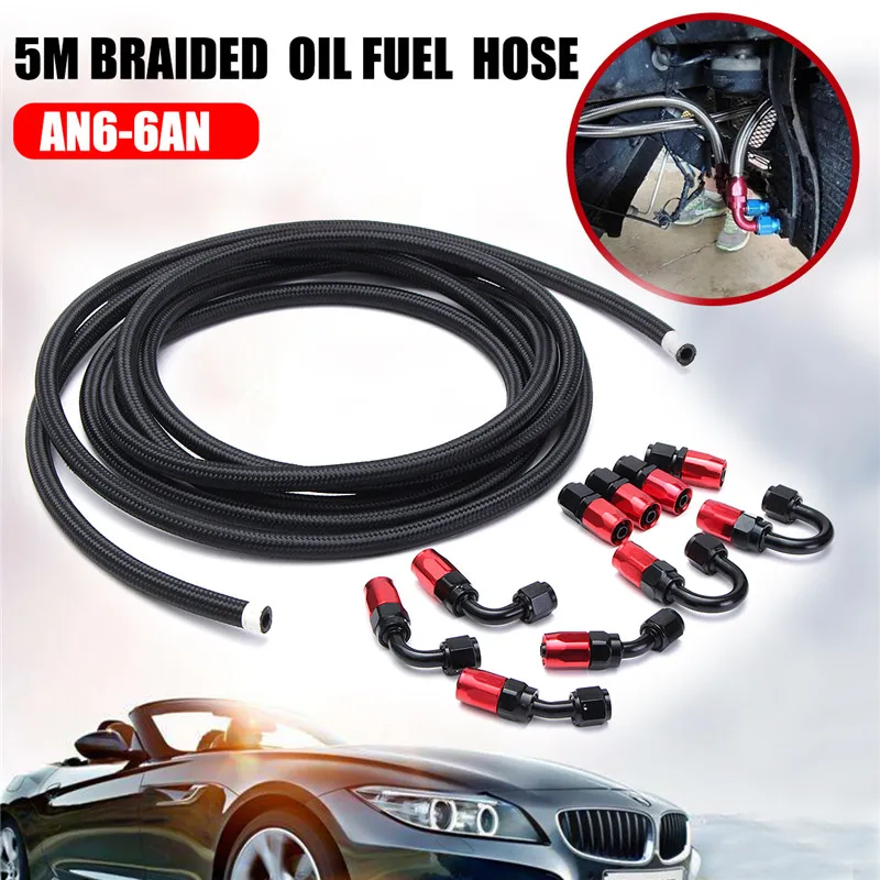 AN6 6AN 5M Stainless Steel Braided Oil Fuel Line & Fitting Hose End Ftting Adapter Oil Hose Kit With Clamps