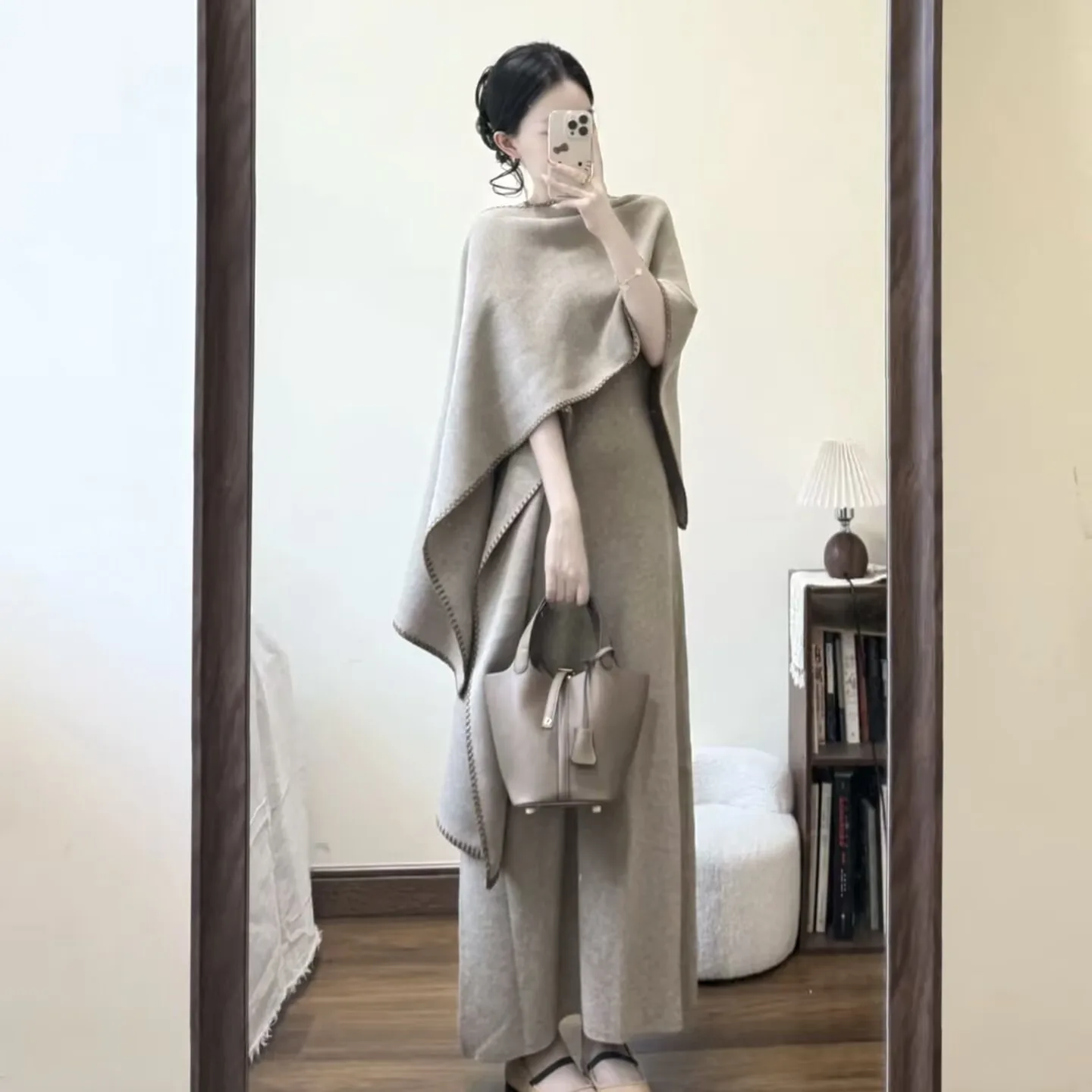 

Gentle Style Gray Knitted Sweater Dress Set for Women Early Autumn 2025 New Early Autumn Outfit