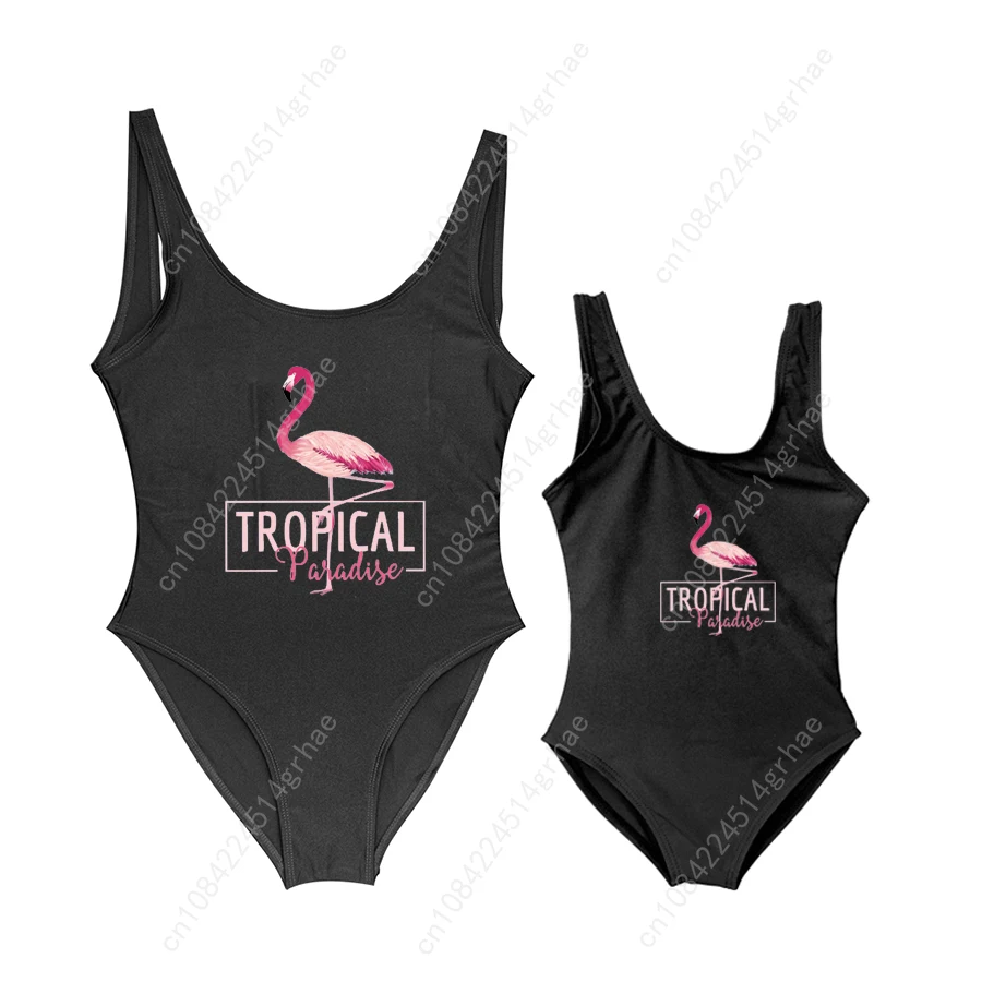 ママと子供娘フラミンゴトロピカルパラダイスかわいいワンピース水着女性ベビーガール水着水着水着