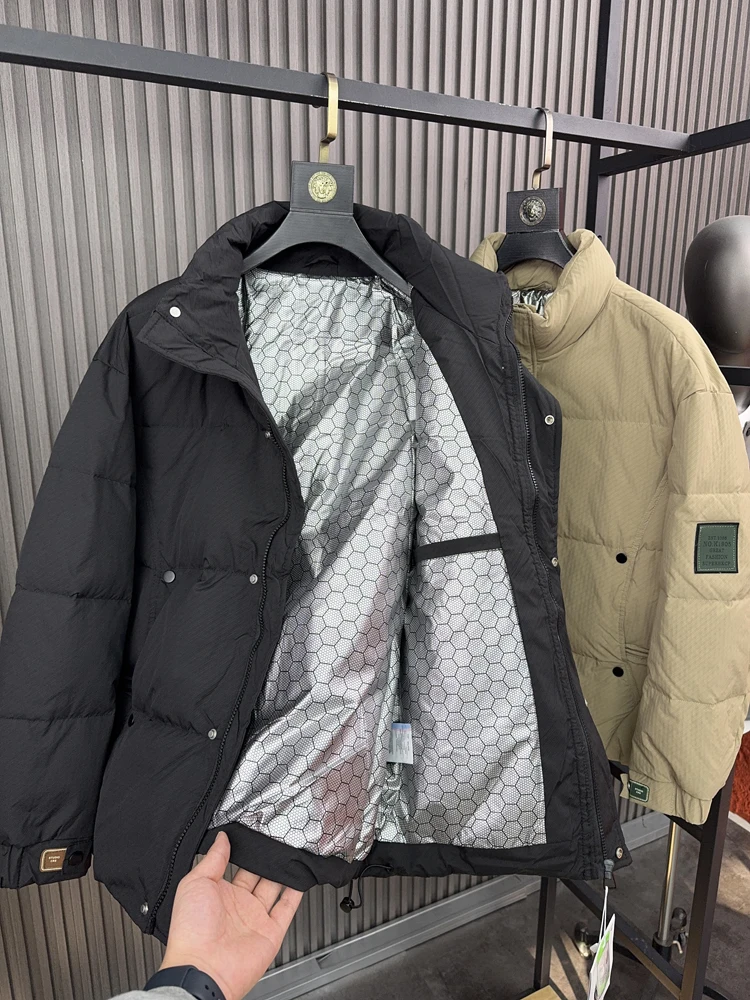 

High-End aphene Self-Heating down Jaet Men's Winter Faion Stand Collar Sewn Warm Du Feather Padded Coat Youth Outerwear