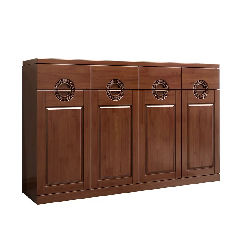 Chinese solid wood shoe cabinet floor-to-ceiling large-capacity entrance cabinet simple modern carving process multi-laye