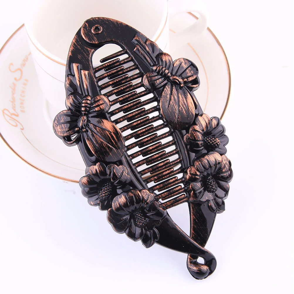 

6pcs Retro Flower Hair Clips Updo Ponytail Holder Claw Fish Design Durable Long Lasting Great for Working