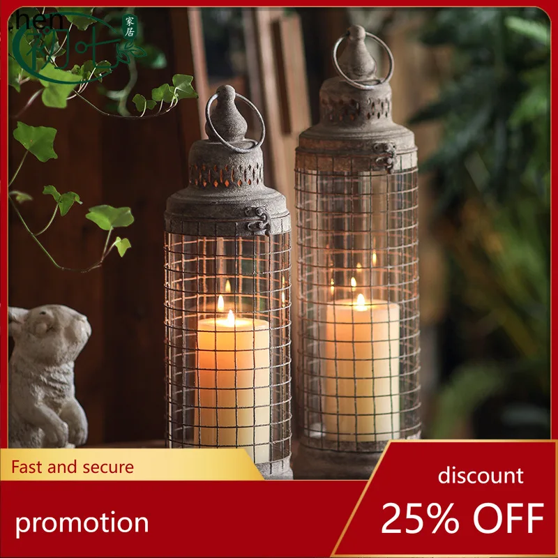 

Zml desktop candlestick with glass cover birdcage ornament hangable candlestick