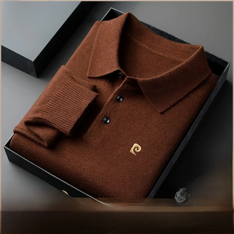 بيير كاردان الرجال Thiened الصوفية طويلة Sve irt محبوك سترة Busin عادية Sle الخريف الشتاء وصول جديد