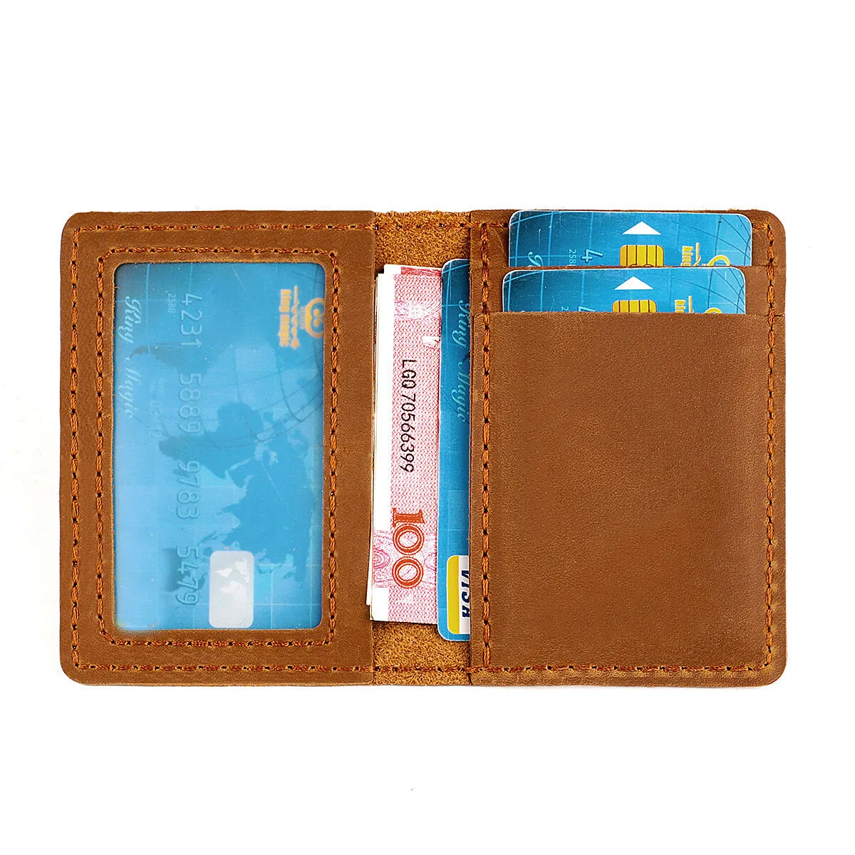 

Retro Handmade Crazy Horse Leather ID Credit Card Holder Ultra Thin Wallet Mens Slim Small Cards Bag
