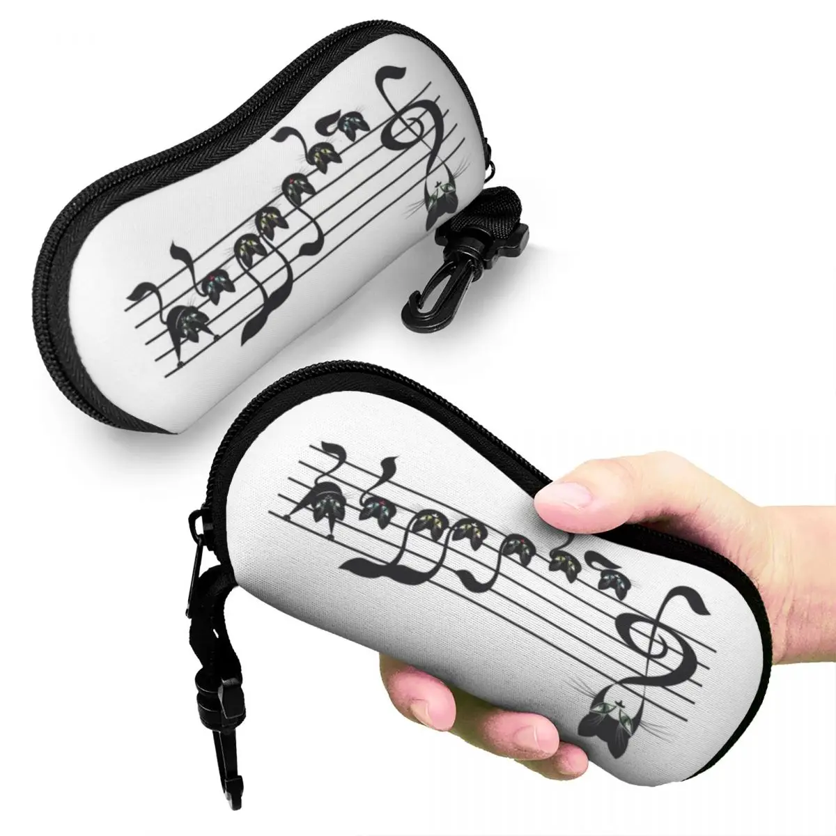 Black Cat With Music Notes Shell Eyeglasses Protector Cases Fashion Sunglass Case Animal Cartoon Kitten Glasses Pouch