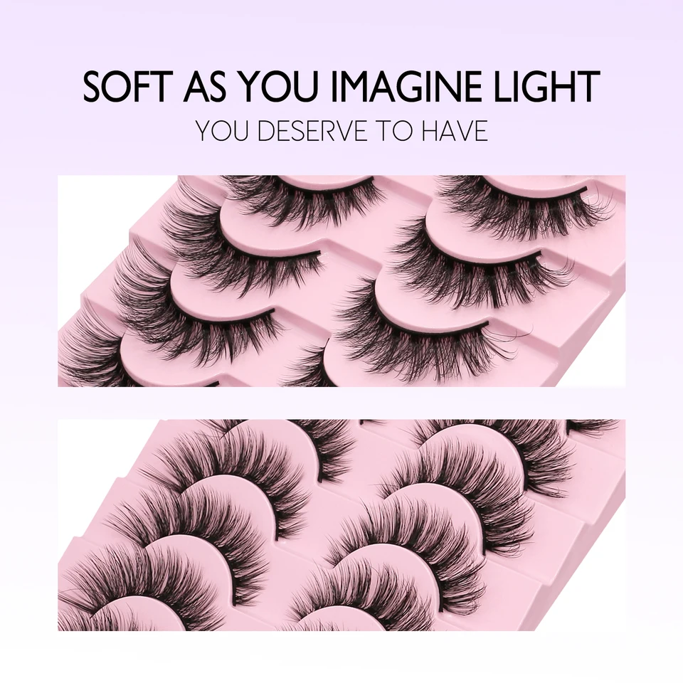 10 pares de pestañas postizas naturales y esponjosas, wispy, tiras de volumen 3D, curva D, para maquillaje 4