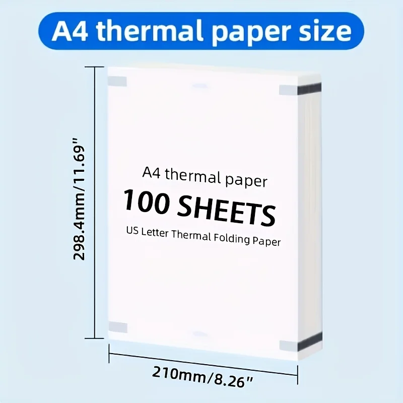 A4 Letter Size Thermal Paper Fanfold 21.01x29.69cm Inkless Compatible for Portable Thermal Printer Document Contract Tag