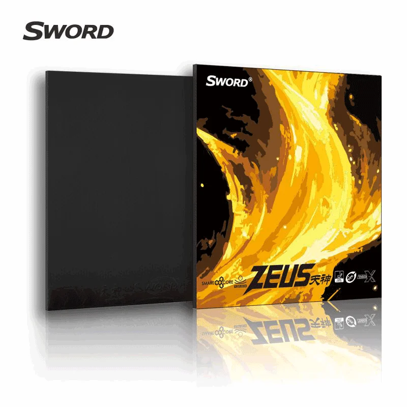 Накладка для настольного тенниса Sword Zeus, полулипкая, атакующая, с обратными шипами, MAX 44 ° /46 °   Жесткая черная/красная губка, желтая