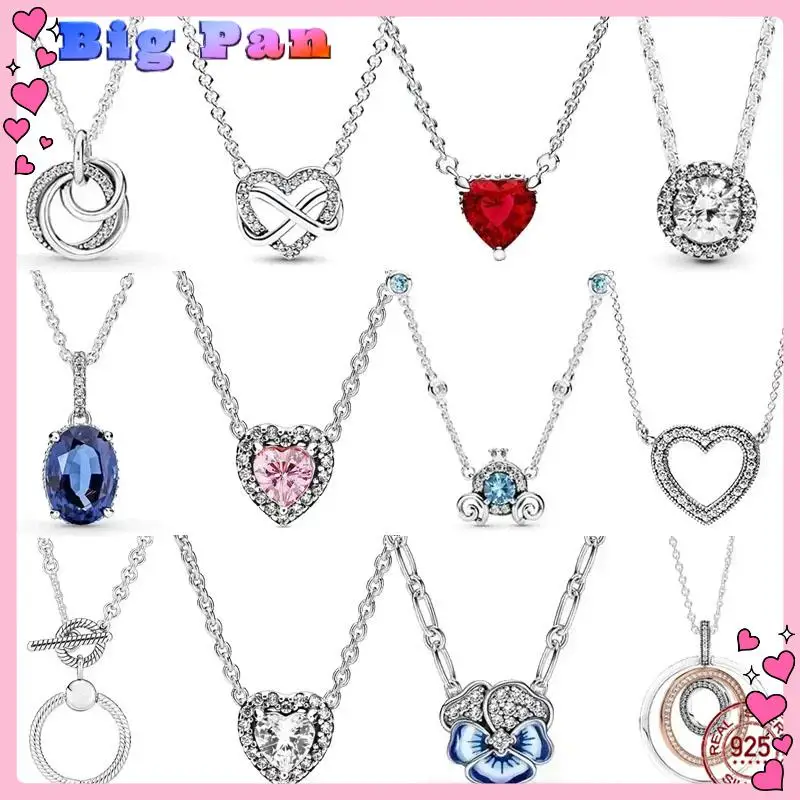 

S925 Sterling Silver Classic Exquisite Multi Circular Hearts Pendant Necklace Fit Original Pendant Diy Festival Gift