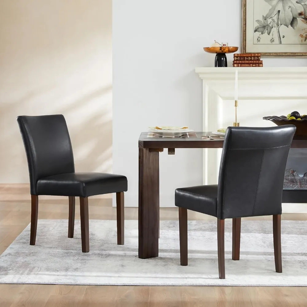 Upholstered Kitchen & Dining Room Chairs with Low Back, Faux Leather Armless Dining Chairs with Solid Wood Legs