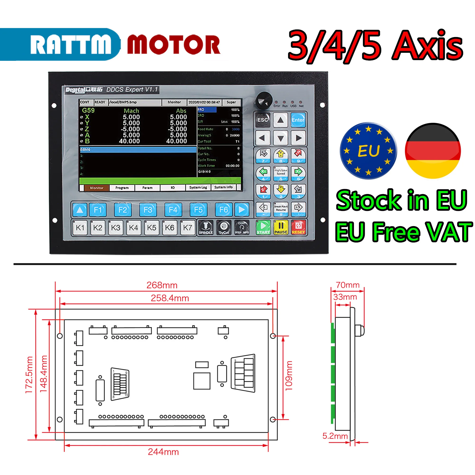 「EU Stock」3/4/5 Axis ddcs Expert offline Stand Alone Motion CNC PLC Controller 1000Khz 24VDC for CNC Router Engraving Machine