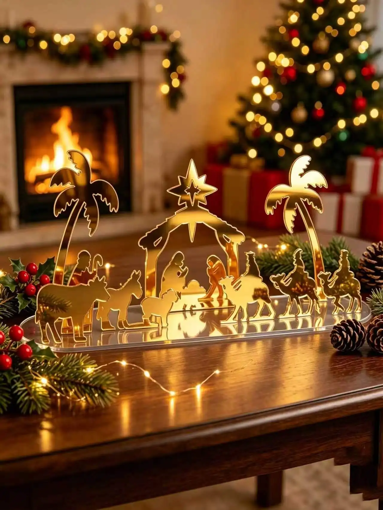 Jesus Nativity Scene Set, Acrylic Christmas Nativity Scene Mini Holy Family Figure Ornaments, Simple Bohemian Style Desktop Christmas Decorations, Suitable for Christian Families to Place and Display on Indoor Fireplaces