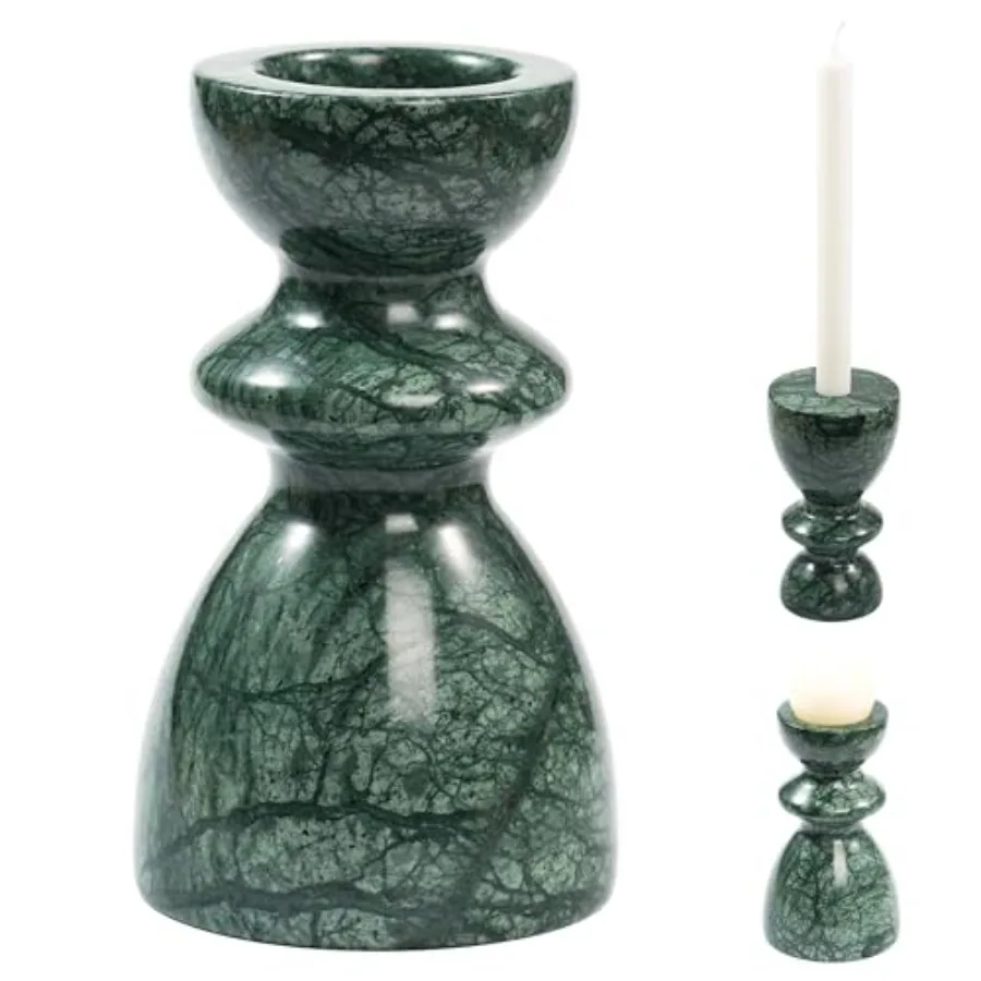 Green Marble Candlestick Holders - Stone Candle Sticks Holder Decor, Decorative Modern Candle Stands Multi-Purpose for Taper/Pi