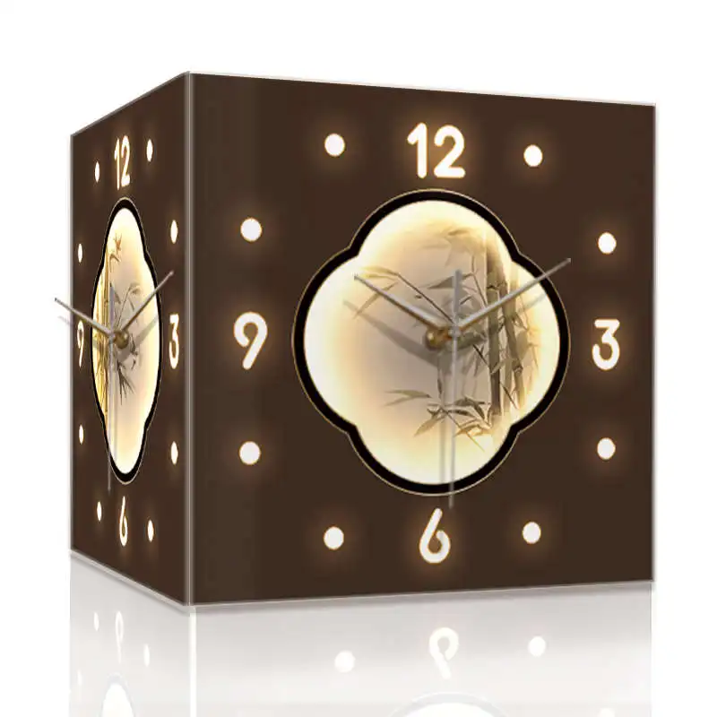 ไม้ไผ่ปลอดภัยห้องนั่งเล่นมุมนาฬิกาแขวนสองด้าน Creative NO punching ง่ายนาฬิกาไม้ไผ่นาฬิกาแขวนโคมไฟติดผนังภาพวาด