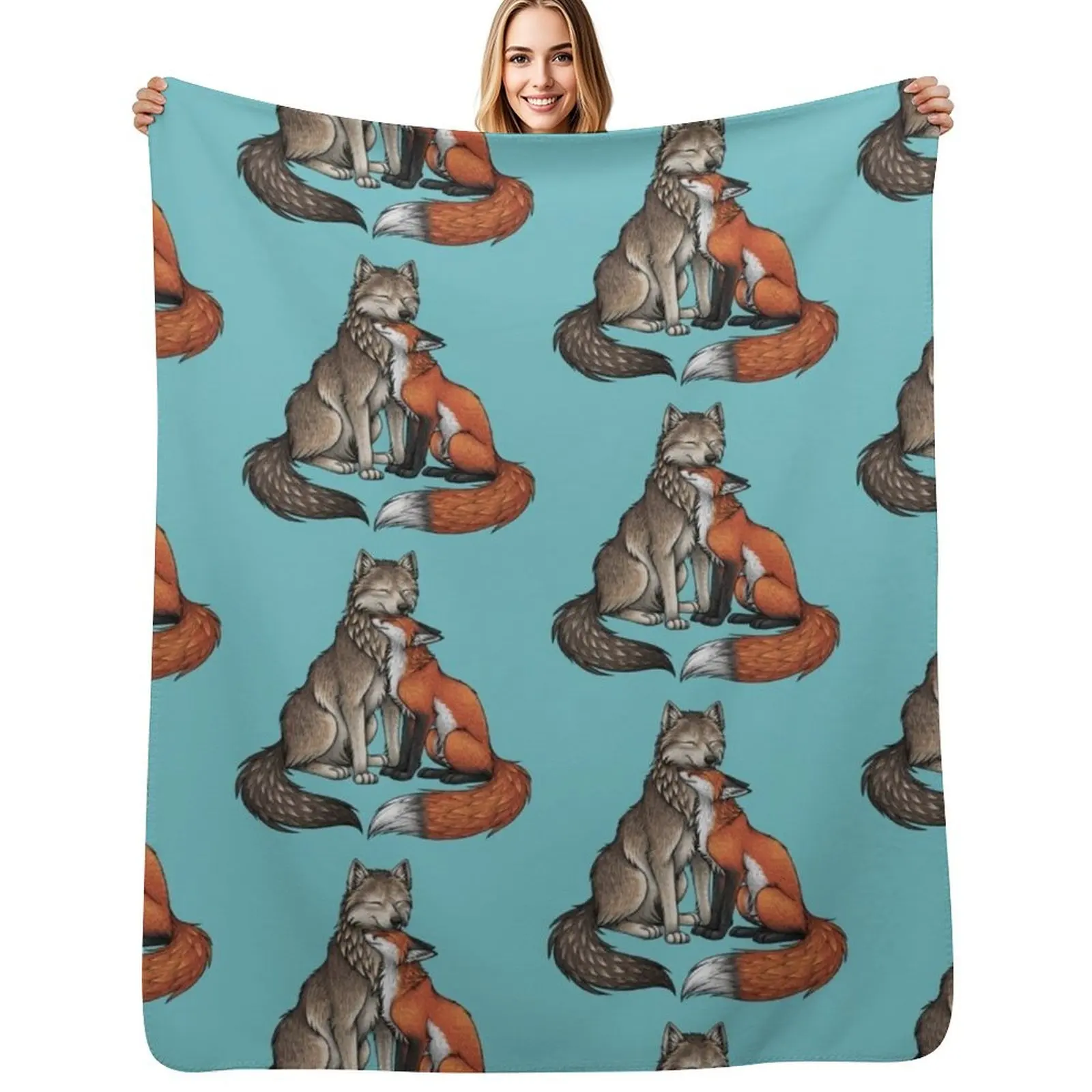 Wolf & Fox Throw Blanket Retros Luxury Brand Plush blankets ands Giant Sofa Cute Blankets