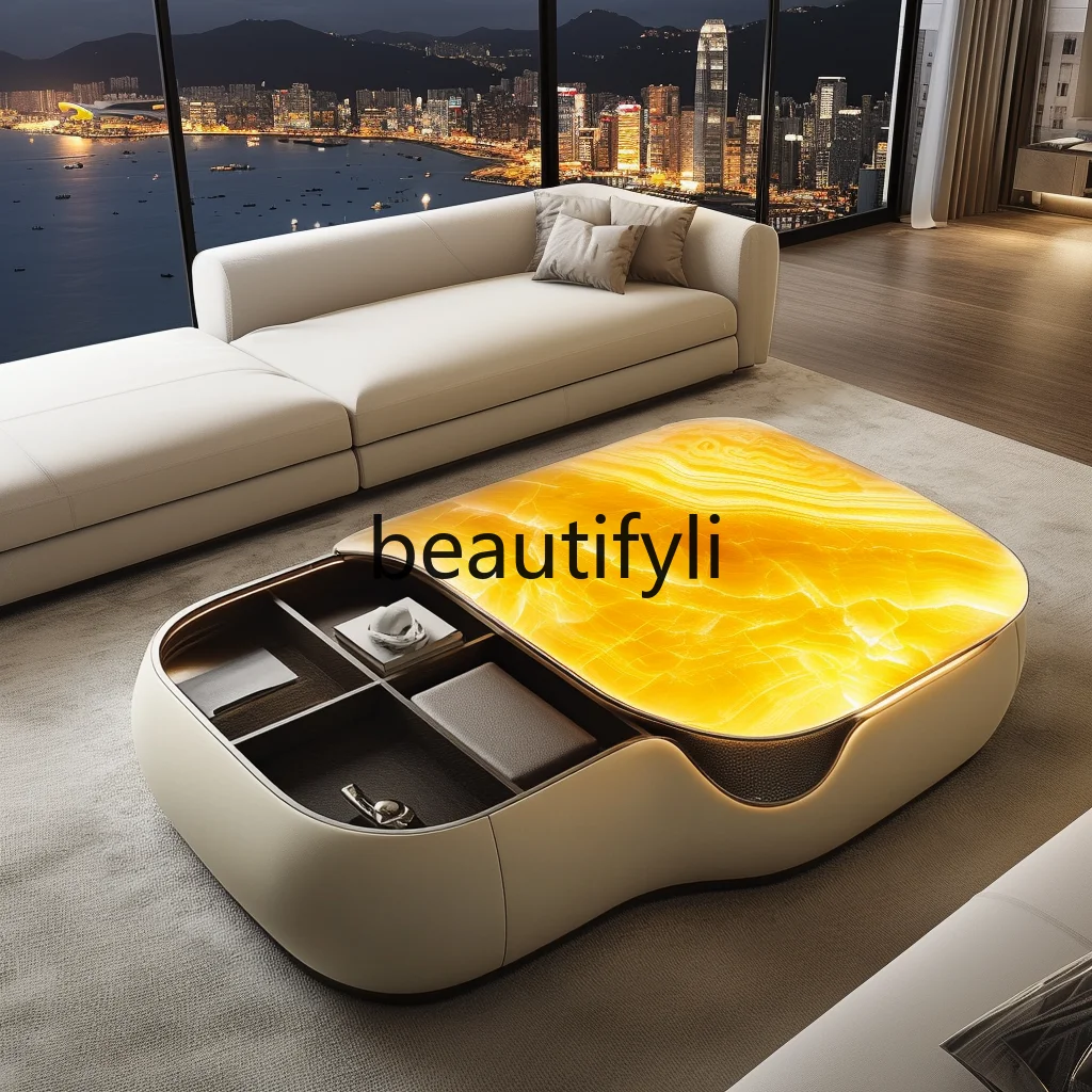 Leather luminous jade luxury stone coffee table living room square modern design luxury stone light luxury villa