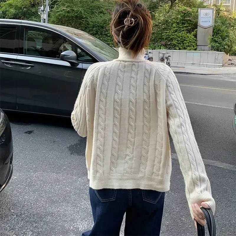 Double Zippered High Neck Knitted Cardigan Sweater for Women Autumn and Winter Loose Fitting American Style Inner Jacket Top Ins