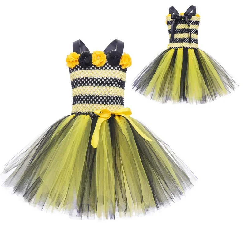 Disfraz de abeja amarillo bonito, vestido de tul con ala, varita mágica, diadema, conjunto de accesorios para niñas y niños, vestido de carnaval, Cosplay, cumpleaños @ 0Z *