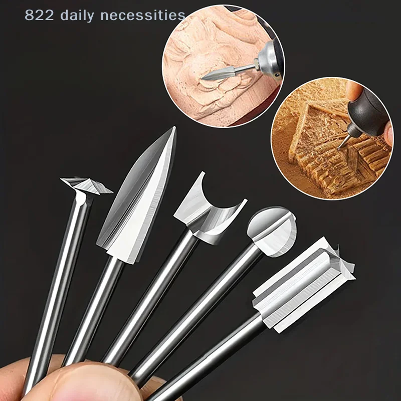 

convenient5/6Pcs Wood Carving Drill Bits Set With 3mm Shank Compatible With Dremel Rotary Tool Woodworking Accessories