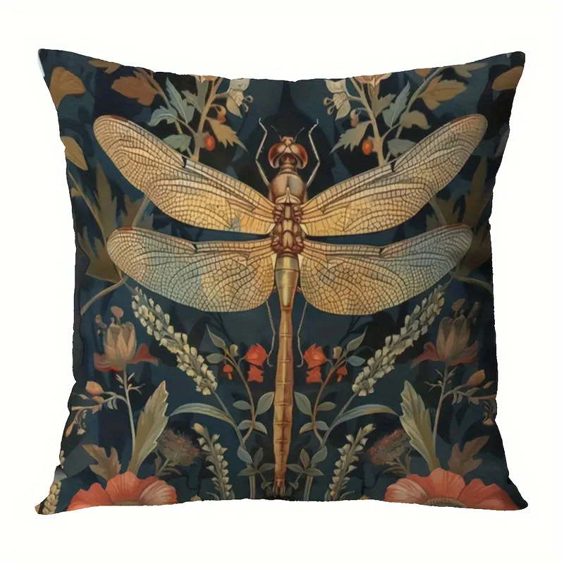 Super Soft Polyester Dragonfly Art Pillowcase Soft Animal Print Short Plush Perfect for Decorating Sofa Bedroom Throw Pillows