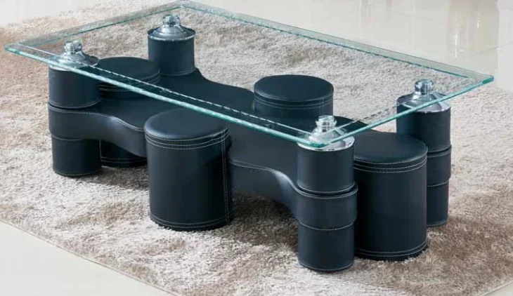 %a coffee table with stools glass top center table design