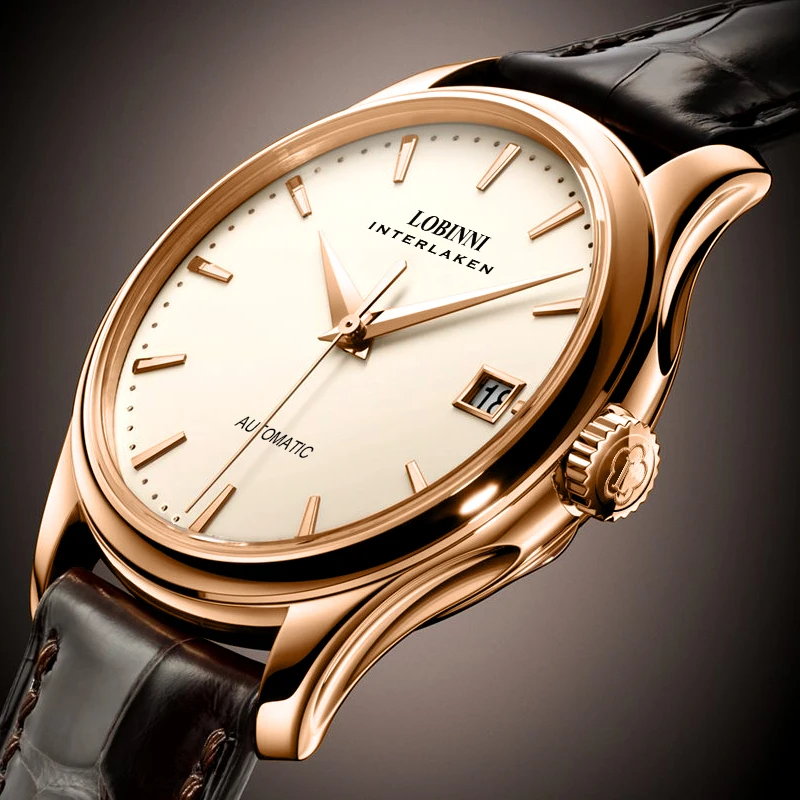 Lobinni Herren-Automatikuhr, 39 mm, Vintage-Mechanische Armbanduhr, Saphirglas, Datum