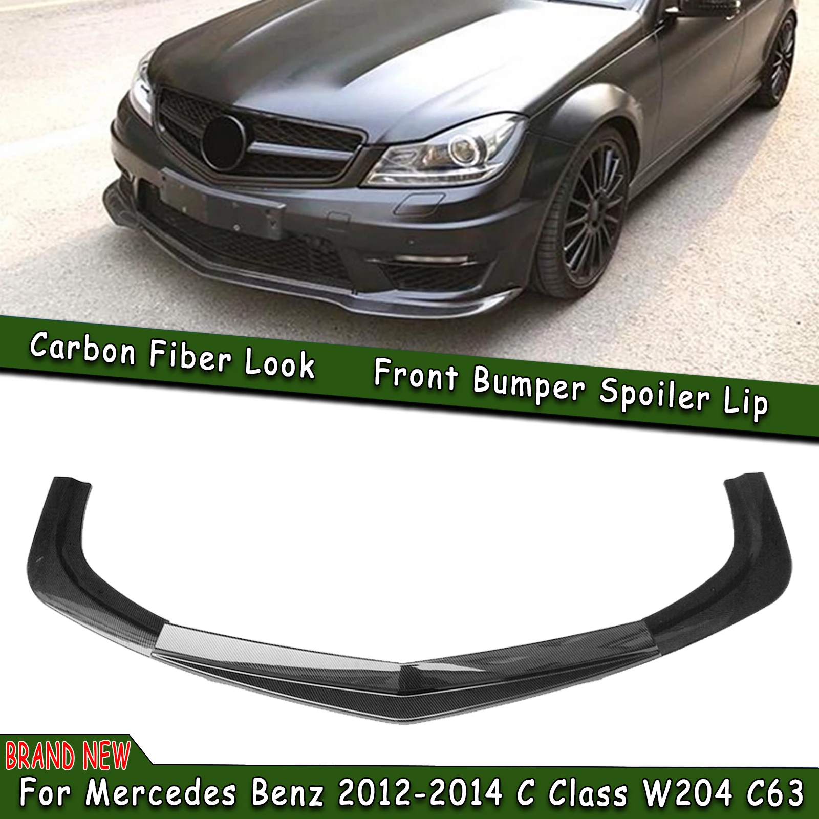 Car Front Spoiler Bumper Lip Lower Splitter Guard Flap Auto Kit For Mercedes Benz C Class W204 C63 2012 2013 2014