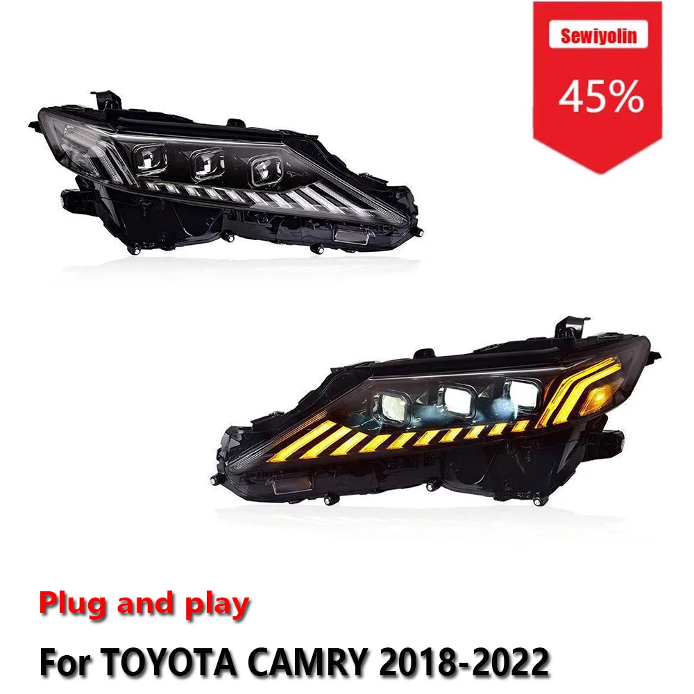 

Sewiyolin автомобильные светодиодные фары в сборе для TOYOTA CAMRY 2018-2022, противотуманные фары DRL, стоп-сигнал, указатель поворота, Plug and Play
