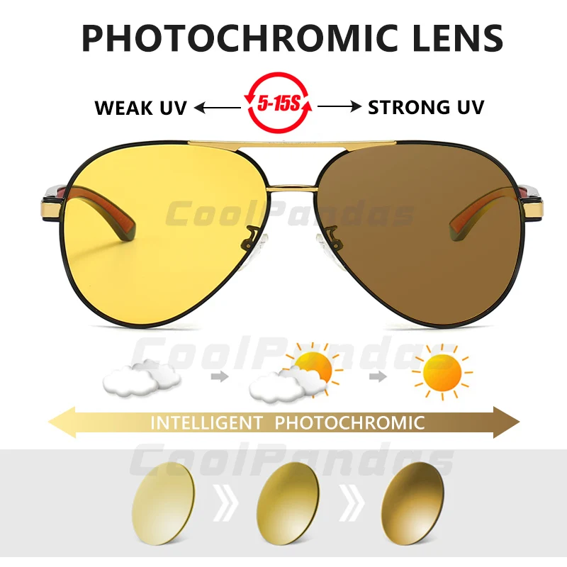 Top Brand Pilot Photochromic Polarized Sunglasses Man Day Night Vision Glasses Women Male Chameleon Anti-Glare Driving Goggle