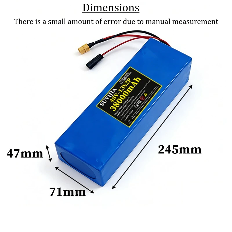 New 13S2P 48V 38000mAh 18650 Electric Car Motorcycle DIY Kit with 15A BMS 54.6V 2A Charger