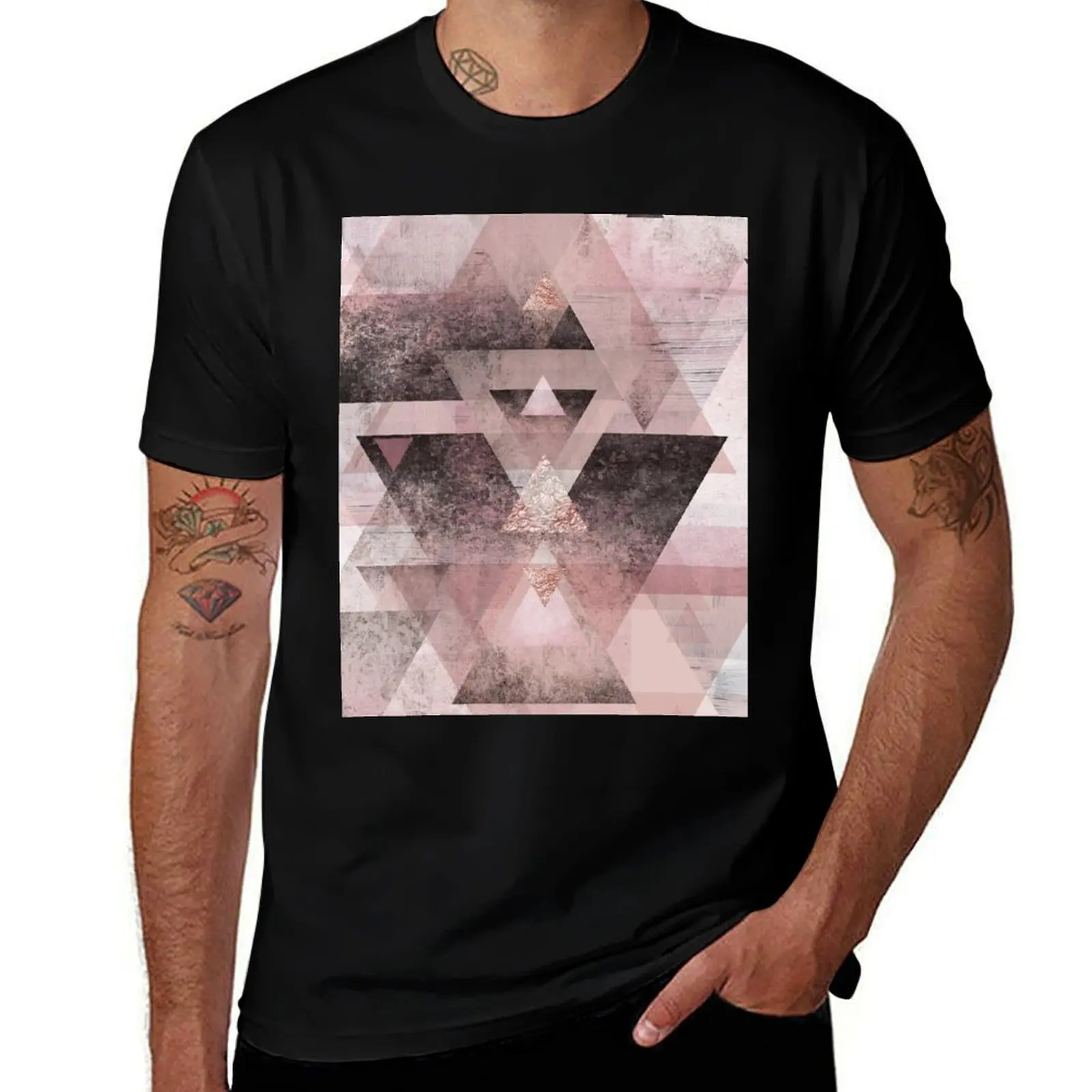 Pink Geometric T-Shirt plus size tops anime t shirts blanks shirts graphic tee Men's cotton t-shirt