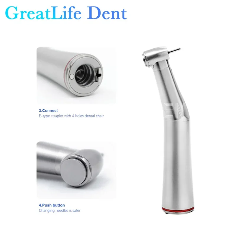 

GreatLife Dent Dental 1: 5 Increasing Fiber Optic Contra Angle Stainless Steel Body Internal Water Spray Low Speed Handpiece