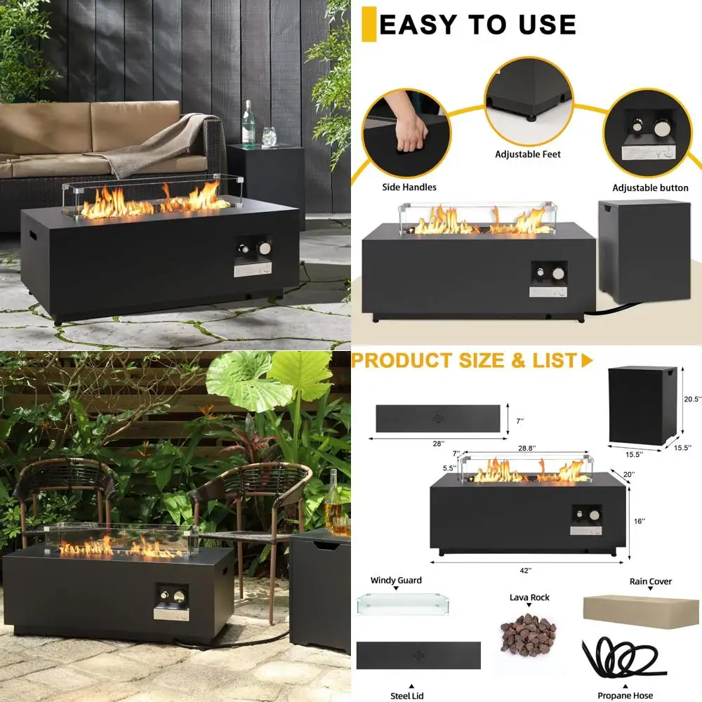 

42-inch Outdoor Propane Fire Pit Table Rectangular - Modern Gas Fire Pits Patio CSA Certified Heavy-Duty Firepit 50,000 BTU Fire