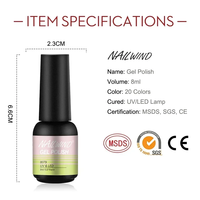 NAILWIND 8mL Nail Gel Polish Semi Permanent For Nail Art Soak Off Semipermanent Glitter lakier do paznokci UV LED Nail Art Manicure DIY