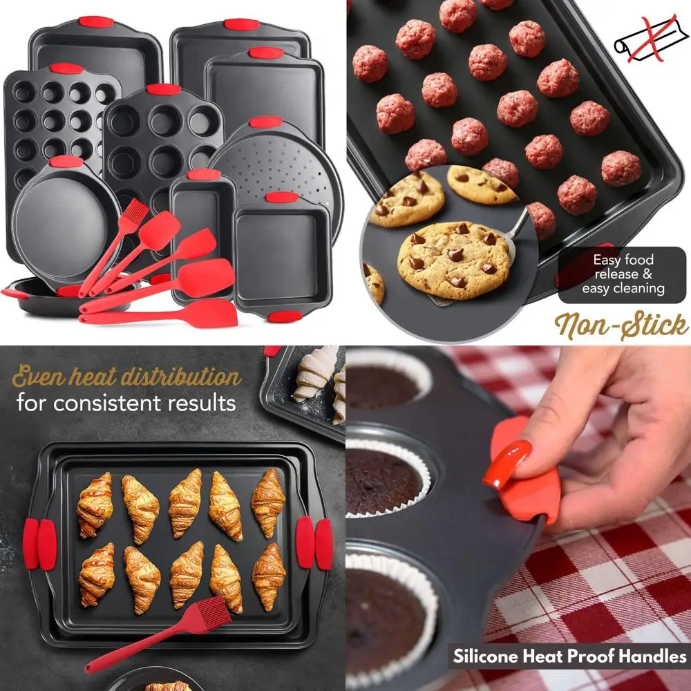 

15-Piece Nonstick Bakeware Set: Muffin Pan, Cake Pan, Cookie Sheets, and Steel Baking Sheets for Oven Use