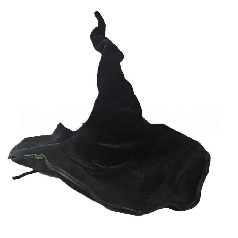 Sombrero de bruja de Halloween, sombrero de terciopelo negro, sombrero de bruja, sombrero giratorio de mago, suministros y accesorios para disfraces de fiesta, nueva tendencia 2025