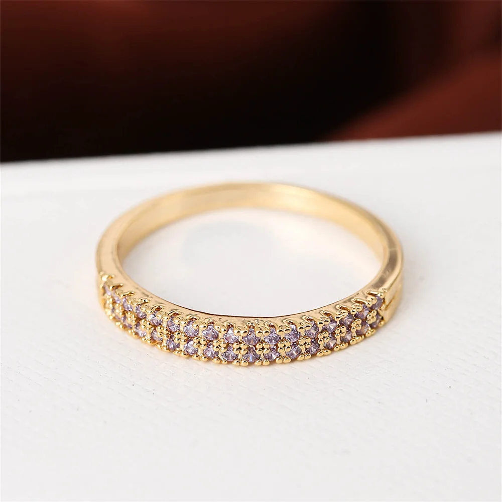 Double Row Small Round Stone Purple Zircon Rings For Women Vintage Gold Color Engagement Bands Wedding Jewelry Mother's Day Gift