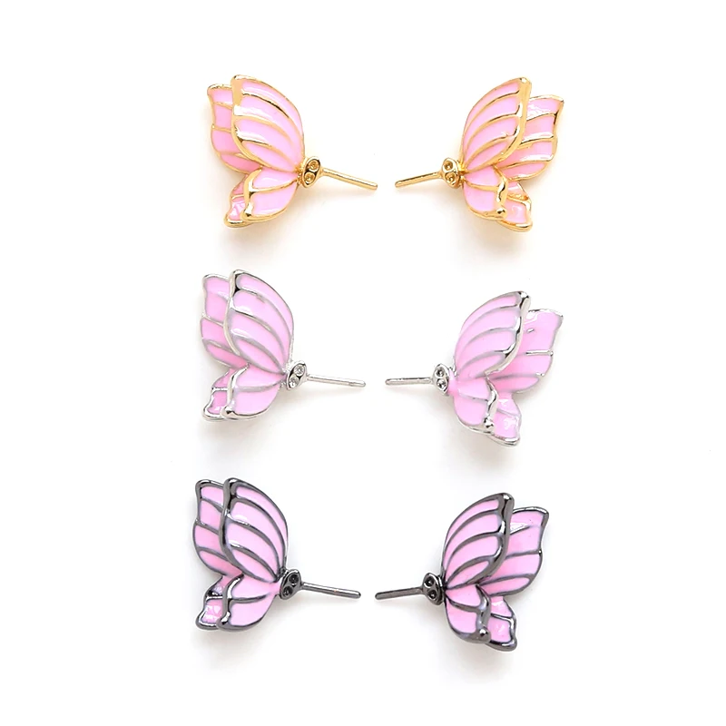 1 pair  copper plated real gold dripping oil Butterfly Fairy Wings DIY hand made jewelry baroque pearl pin accessories materials