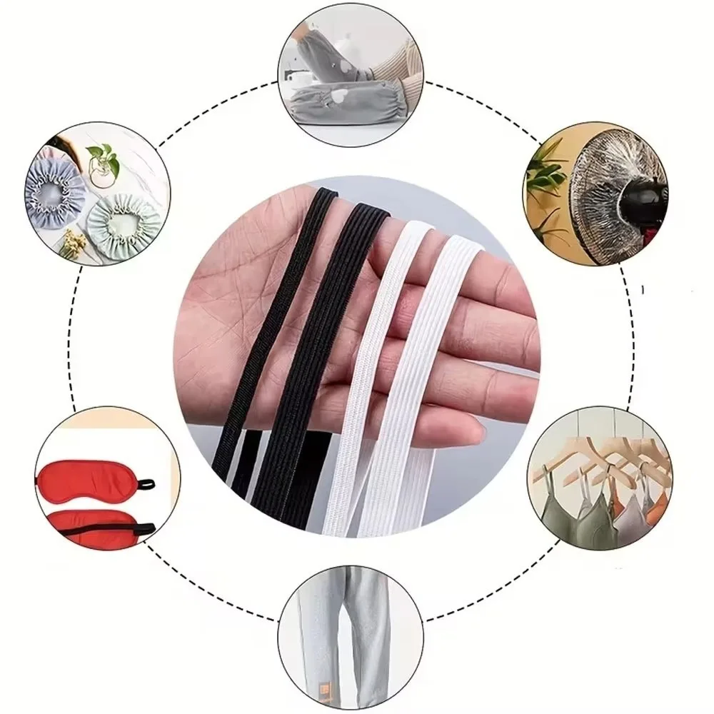10Yards 3/5/7/9mm Width Flat Elastic Band 10Yards Length Thin Design Elastic Ribbon High Tension Black White Color